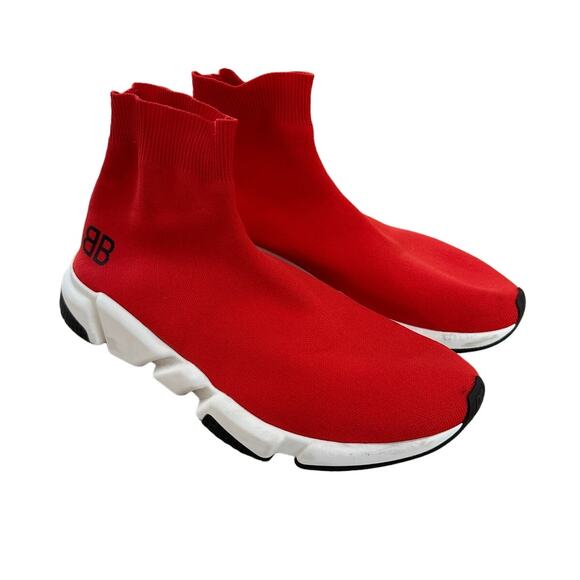 Balenciaga - BB Speed Trainer Sock Sneakers in Red - Picture 1 of 7